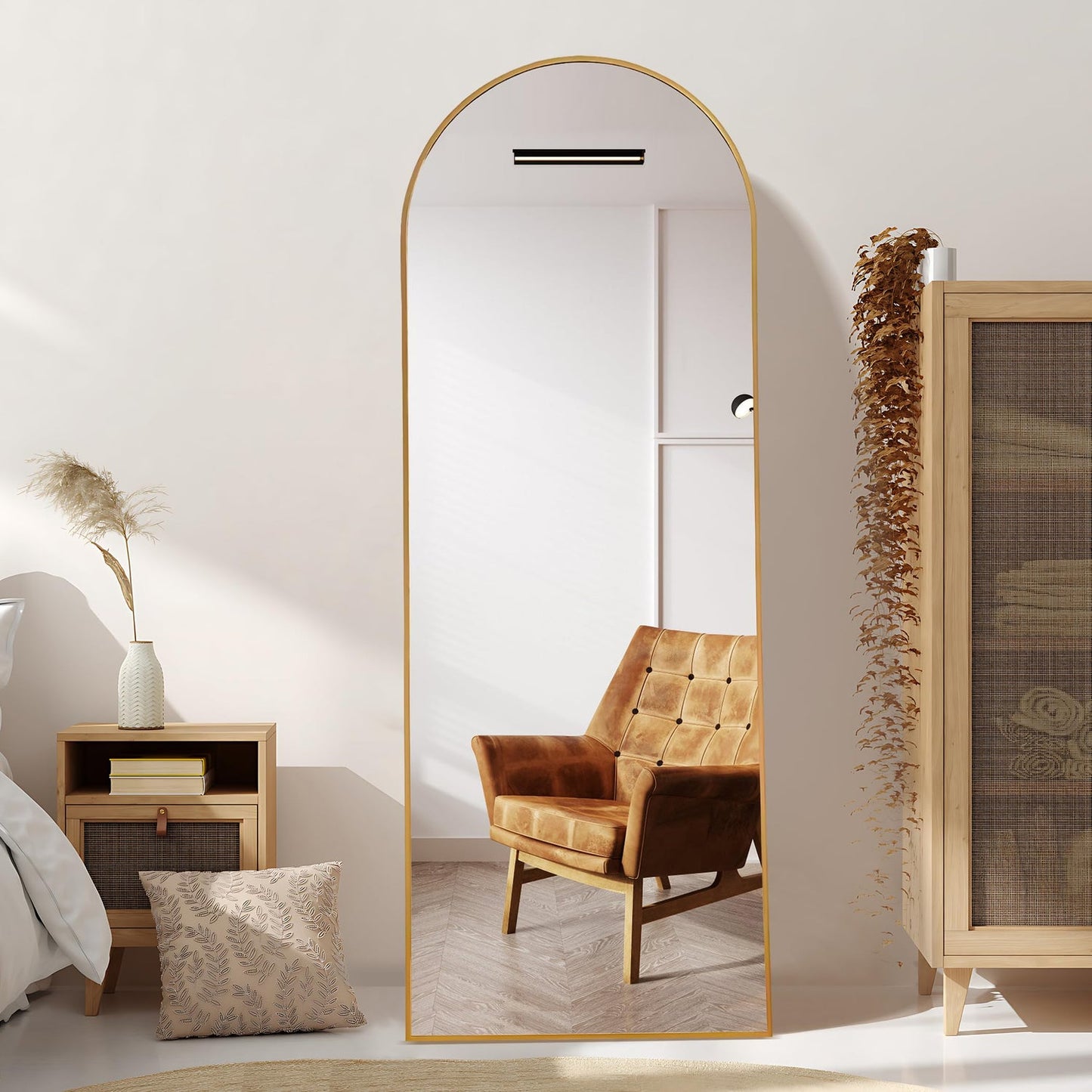 Arched floor mirror with elegant full-length design, placed in a contemporary interior setting-4