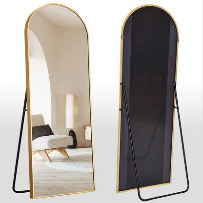 Arched floor mirror with elegant full-length design, placed in a contemporary interior setting-3
