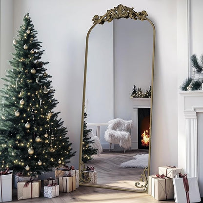 Arched freestanding full-length mirror with elegant frame, placed in a modern room setting-4
