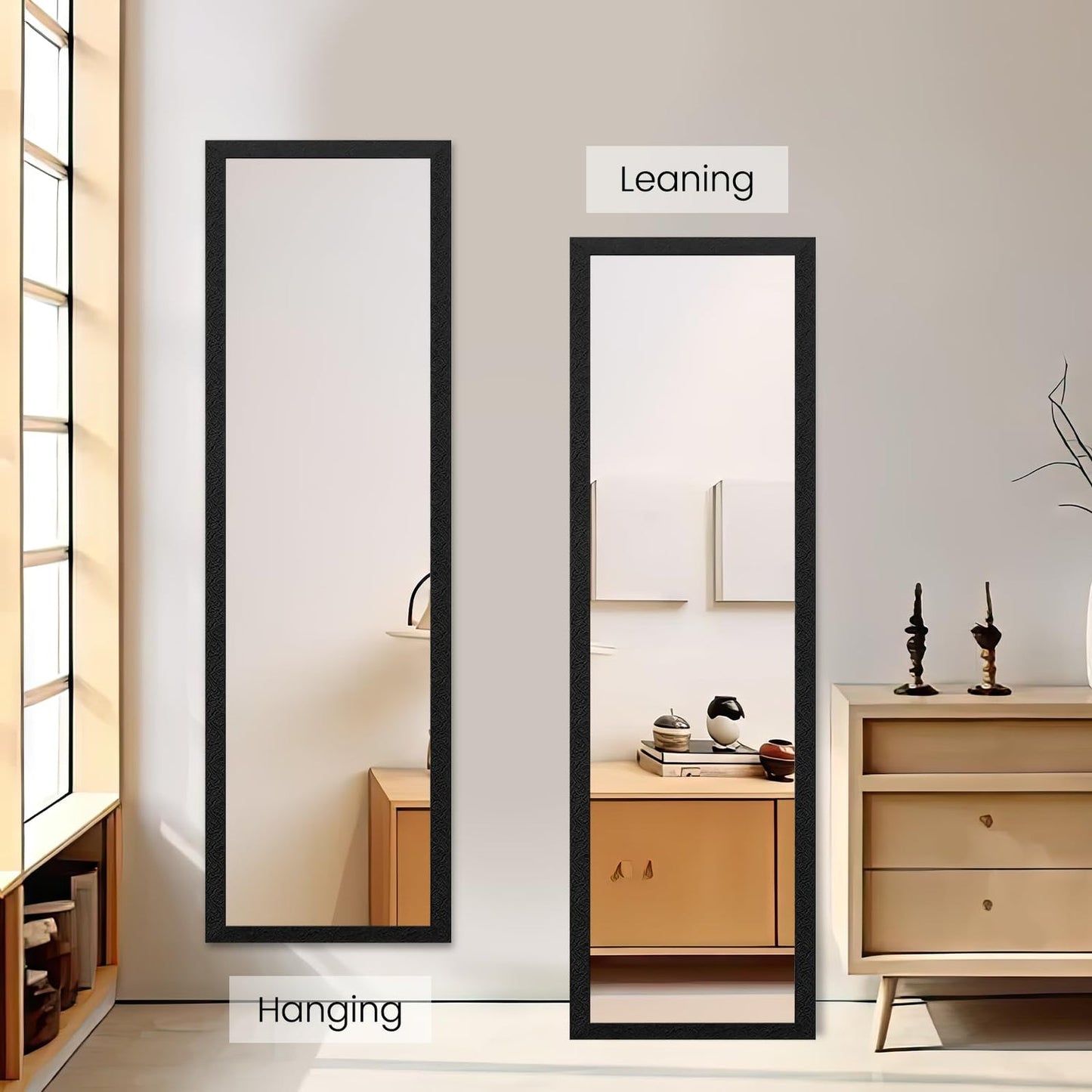Minimalist full body mirror with slim frame, styled for wall or floor display in a modern interior-2