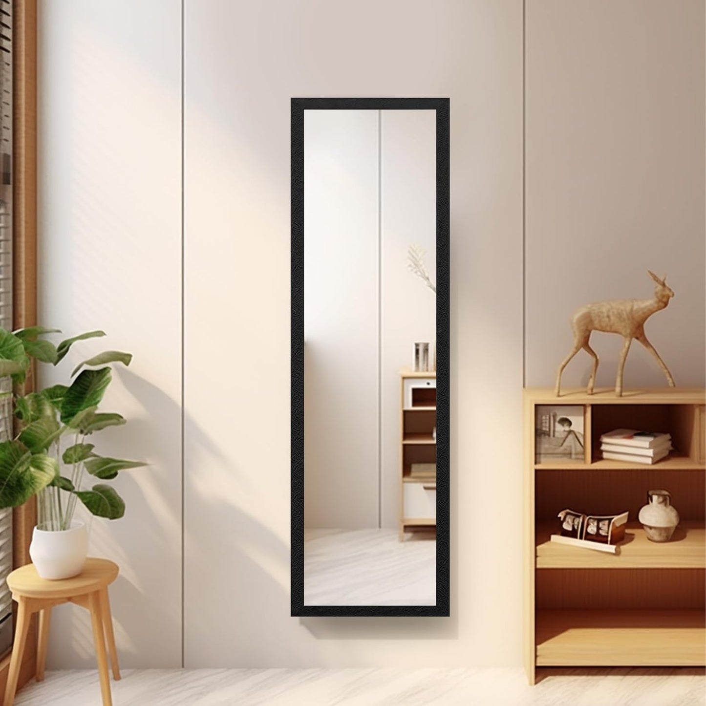 Minimalist full body mirror with slim frame, styled for wall or floor display in a modern interior-3